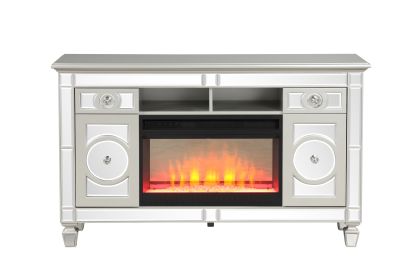 Symphony TV Stand With Electric Fireplace in Silver