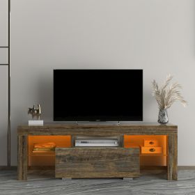 TV Stand with LED RGB Lights; Flat Screen TV Cabinet; Gaming Consoles - in Lounge Room; Living Room and Bedroom; brown