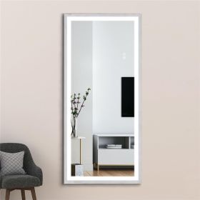 22" x 48" Led Lighted Full Length Mirror; Body Mirrors with Antique White Frame; Touch Switch and Stepless Dimmable