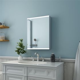 20'' x 26" LED Lighted Bathroom Mirror Cabinet with 3-Layer Storage Shelves; Non-contact Motion Sensor; Surface Mounting Only (Door Left Open)