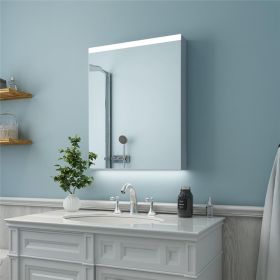 24" x 30" LED Lighted Bathroom Mirror Cabinet with 3-Layer Storage Shelves; Non-contact Motion Sensor; Surface Mounting Only (Door Left Open)