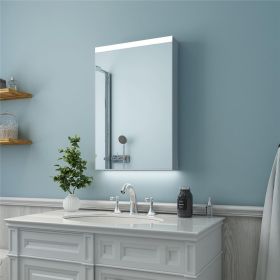 20" x 30" LED Lighted Bathroom Mirror Cabinet with 3-Layer Storage Shelves; Non-contact Motion Sensor; Surface Mounting Only (Door Right Open)