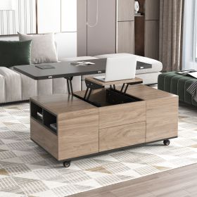 Modern Lift Top Coffee Table Multi Functional Table with 3 Drawers in Walnut & Black