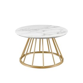 Modern Round Coffee Table with Metal Base â€“ White Marble / Gold