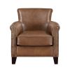 Traditional Brown Leather Accent Chair 1pc Solid Wood Frame Top-Grain Leather Nailhead Trim Classic Modern Living Room Furniture