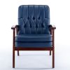 Mid Century Single Armchair Sofa Accent Chair Retro Modern Solid Wood Armrest Accent Chair, Fabric Upholstered Wooden Lounge Chair Navy