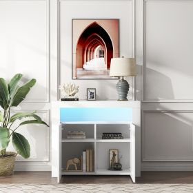 Living Room Sideboard Storage Cabinet White High Gloss with LED Light; Modern Kitchen Unit Cupboard Buffet Wooden Storage Display Cabinet TV Stand wit (Default: Default)