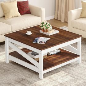 YITAHOME 2-tier Square Coffee Tables with Storage,Coffee Table for Living Room,Center Table Coffee Table for Home (Color: White)